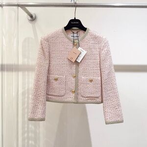 🚩steal authentic Miu Miu Pink Tweed Blazer with Green Trim